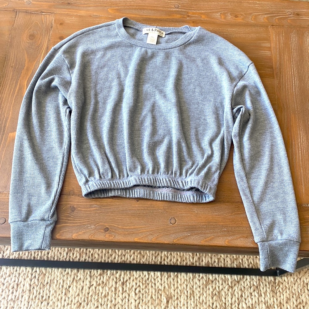 Gray Cropped Long Sleeve Blouse